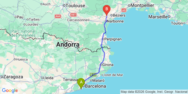 Map: Barcelona Airport (BCN) to Capestang