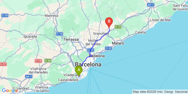 Map: Barcelona Airport (BCN) to Cardedeu