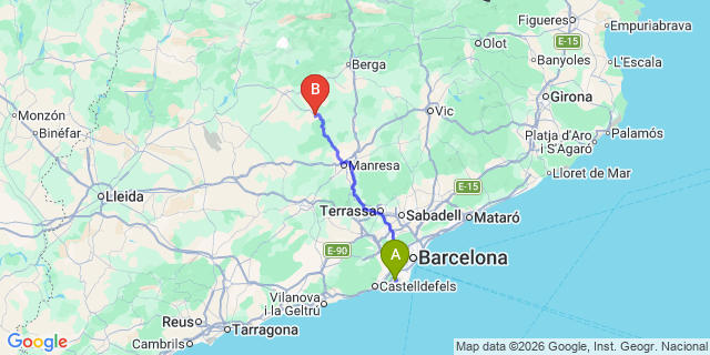 Map: Barcelona Airport (BCN) to Cardona