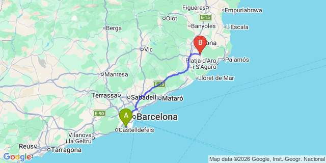 Map: Barcelona Airport (BCN) to Cassa de la Selva