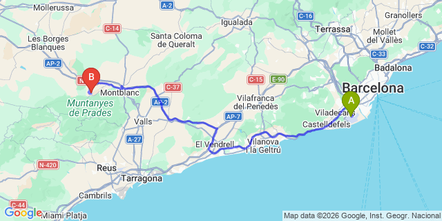 Map: Barcelona Airport (BCN) to Castell de Riudabella