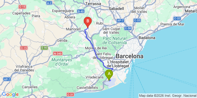 Map: Barcelona Airport (BCN) to Castellbisbal