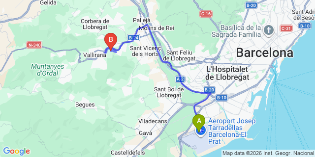 Map: Barcelona Airport (BCN) to Cervello