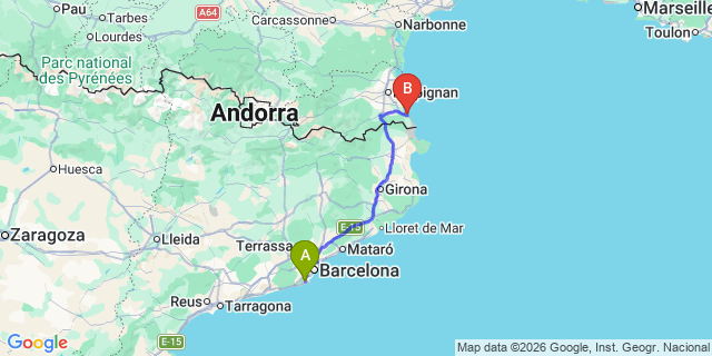 Map: Barcelona Airport (BCN) to Collioure
