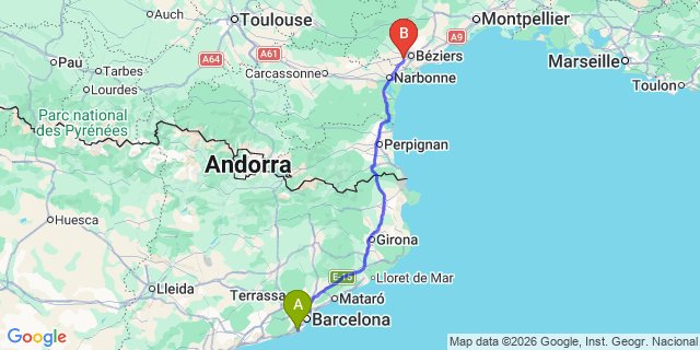 Map: Barcelona Airport (BCN) to Colombiers