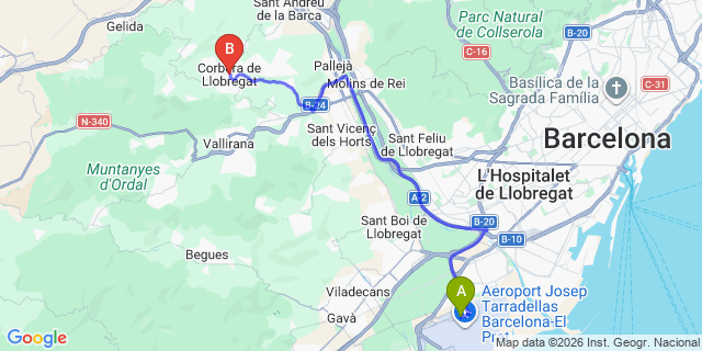 Map: Barcelona Airport (BCN) to Corbera de Llobregat