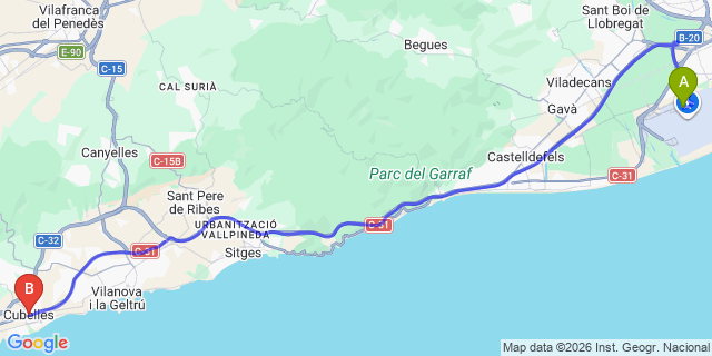 Map: Barcelona Airport (BCN) to Cubelles