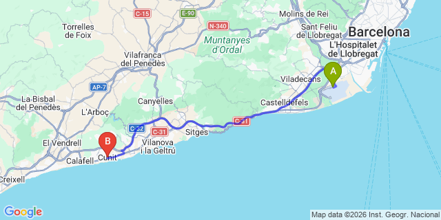Map: Barcelona Airport (BCN) to Cunit