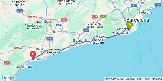 Map: Barcelona Airport (BCN) to El Dorado (Cambrils)