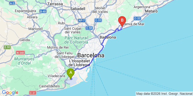 Map: Barcelona Airport (BCN) to El Masnou