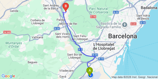 Map: Barcelona Airport (BCN) to El Papiol