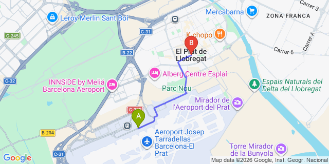 Map: Barcelona Airport (BCN) to El Prat de Llobregat