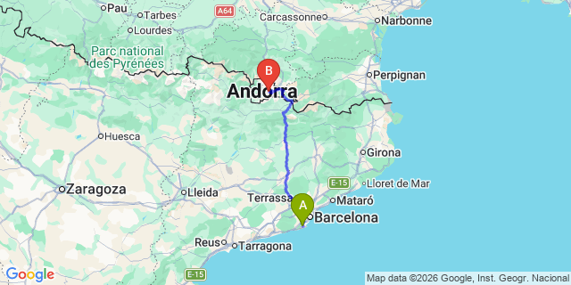 Map: Barcelona Airport (BCN) to Encamp