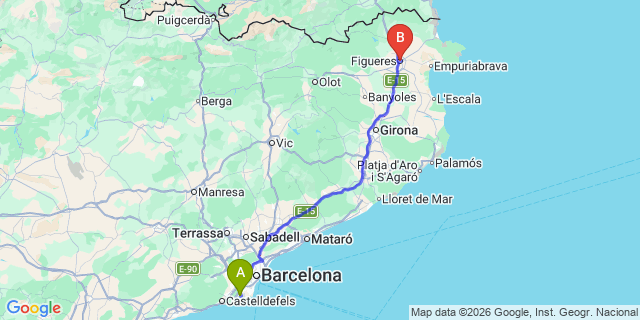 Map: Barcelona Airport (BCN) to Figueres