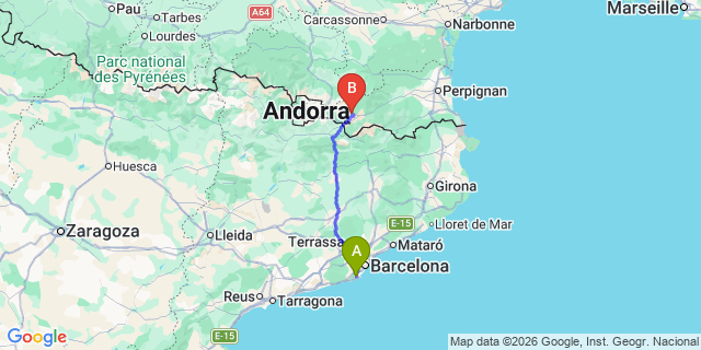 Map: Barcelona Airport (BCN) to Font-Romeu-Odeillo-Via