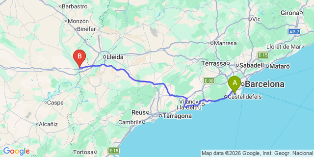 Map: Barcelona Airport (BCN) to Fraga