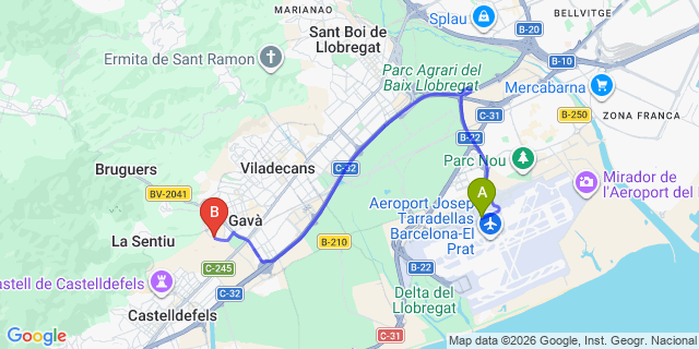 Map: Barcelona Airport (BCN) to Gava