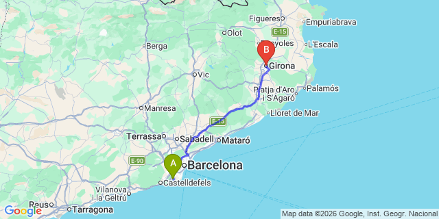 Map: Barcelona Airport (BCN) to Girona