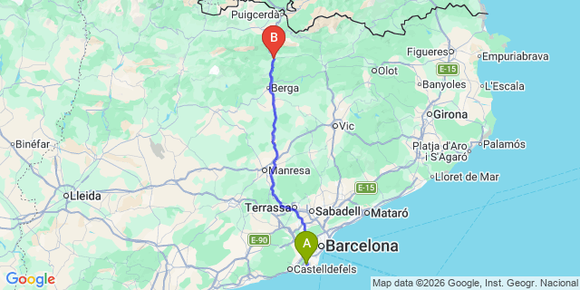 Map: Barcelona Airport (BCN) to Guardiola de Bergueda