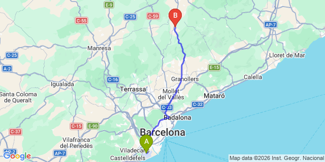 Map: Barcelona Airport (BCN) to Hostalets de Balenya