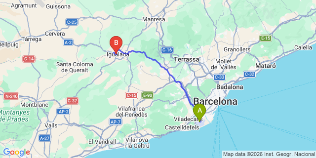 Map: Barcelona Airport (BCN) to Igualada