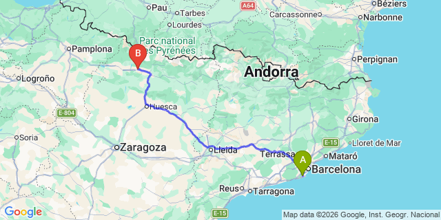 Map: Barcelona Airport (BCN) to Jaca