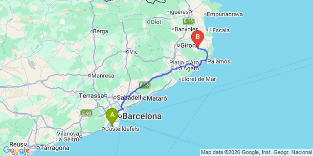 Map: Barcelona Airport (BCN) to La Bisbal dEmporda
