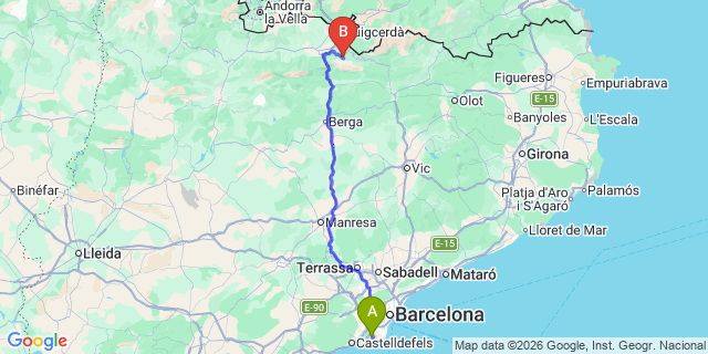 Map: Barcelona Airport (BCN) to La Molina