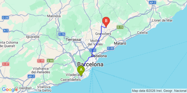 Map: Barcelona Airport (BCN) to Les Franqueses del Valles