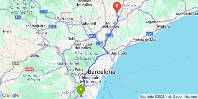 Map: Barcelona Airport (BCN) to Llica de Vall