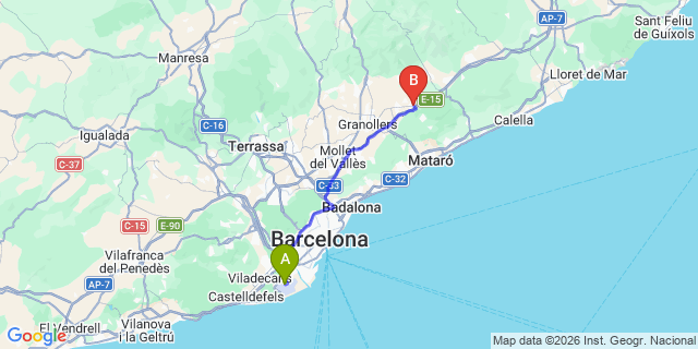 Map: Barcelona Airport (BCN) to Llinars del Valles