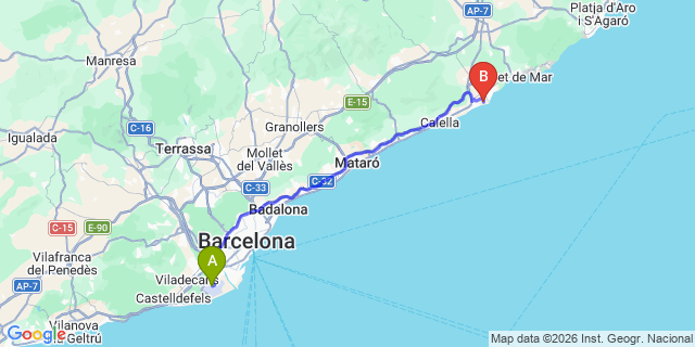 Map: Barcelona Airport (BCN) to Malgrat de Mar