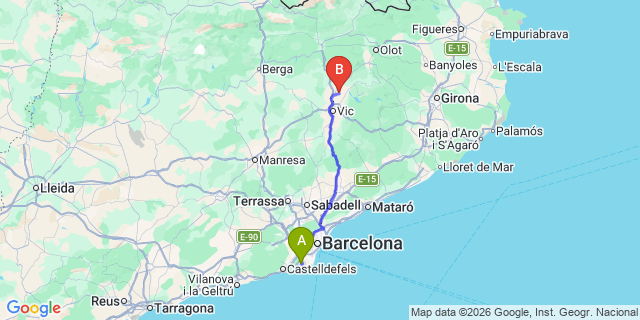 Map: Barcelona Airport (BCN) to Manlleu