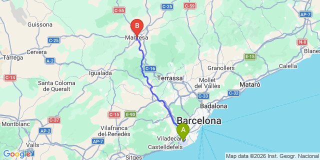 Map: Barcelona Airport (BCN) to Manresa