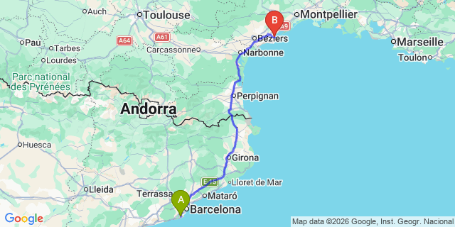 Map: Barcelona Airport (BCN) to Marseillan