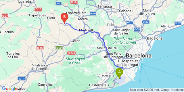 Map: Barcelona Airport (BCN) to Masquefa