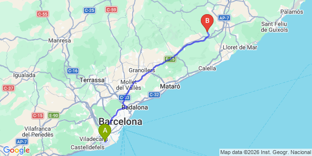 Map: Barcelona Airport (BCN) to Massanes