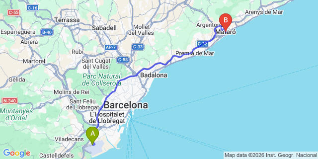 Map: Barcelona Airport (BCN) to Mataro