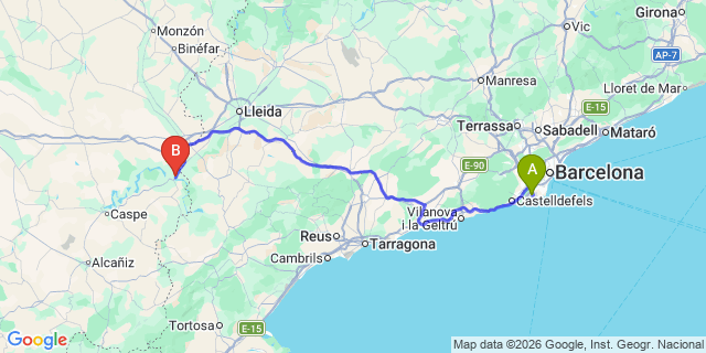 Map: Barcelona Airport (BCN) to Mequinenza