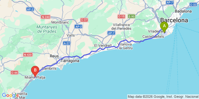 Map: Barcelona Airport (BCN) to Miami Platja