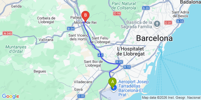 Map: Barcelona Airport (BCN) to Molins de Rei