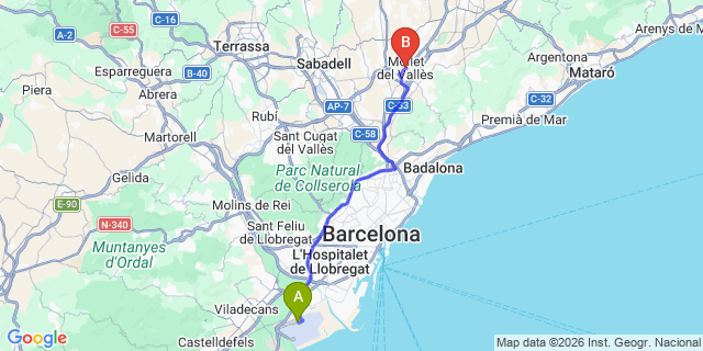 Map: Barcelona Airport (BCN) to Mollet del Valles