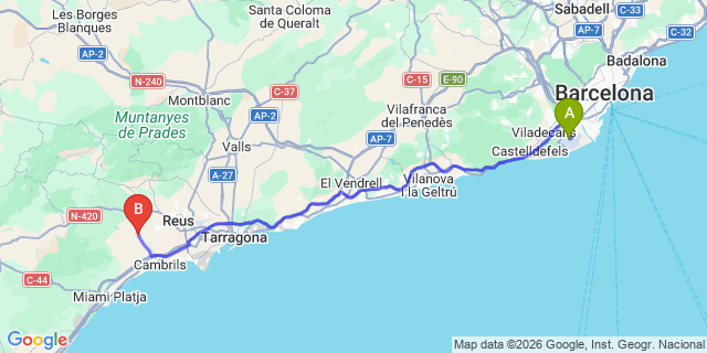 Map: Barcelona Airport (BCN) to Montbrio del Camp