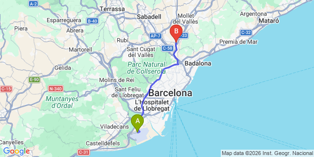 Map: Barcelona Airport (BCN) to Montcada i Reixach