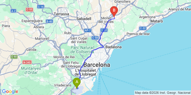 Map: Barcelona Airport (BCN) to Montmelo