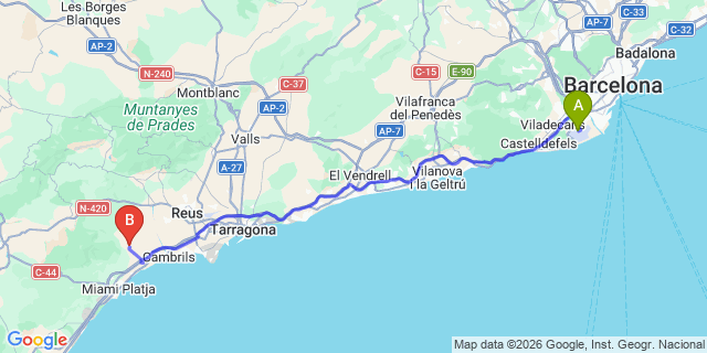 Map: Barcelona Airport (BCN) to Montroig del Camp