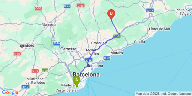 Map: Barcelona Airport (BCN) to Montseny