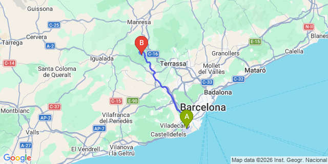 Map: Barcelona Airport (BCN) to Montserrat