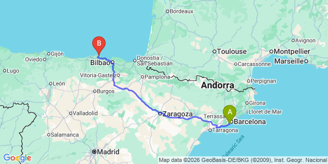 Map: Barcelona Airport (BCN) to Noja