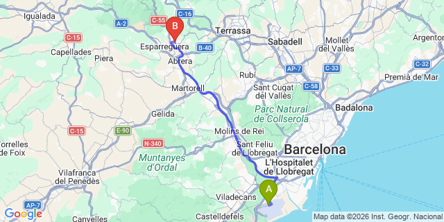 Map: Barcelona Airport (BCN) to Olesa de Montserrat